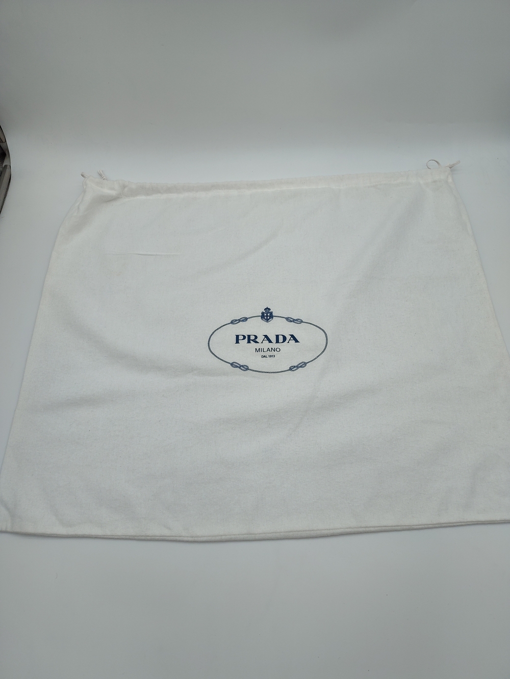 PRADA Large Cotton Drawstring Dust Bag White Blue Milano Storage Cover 23x19 EUC